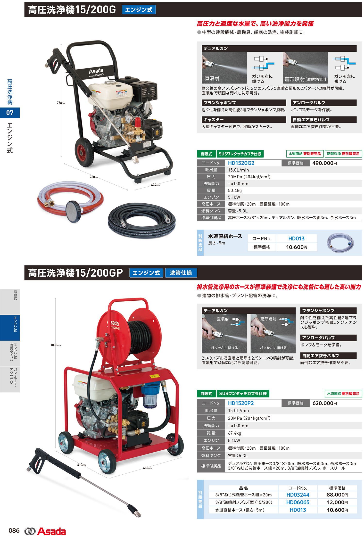 アサダ(Asada) 高圧洗浄機 エンジン式・洗管仕様 15/200GP_HD1520P2_カタログ_1