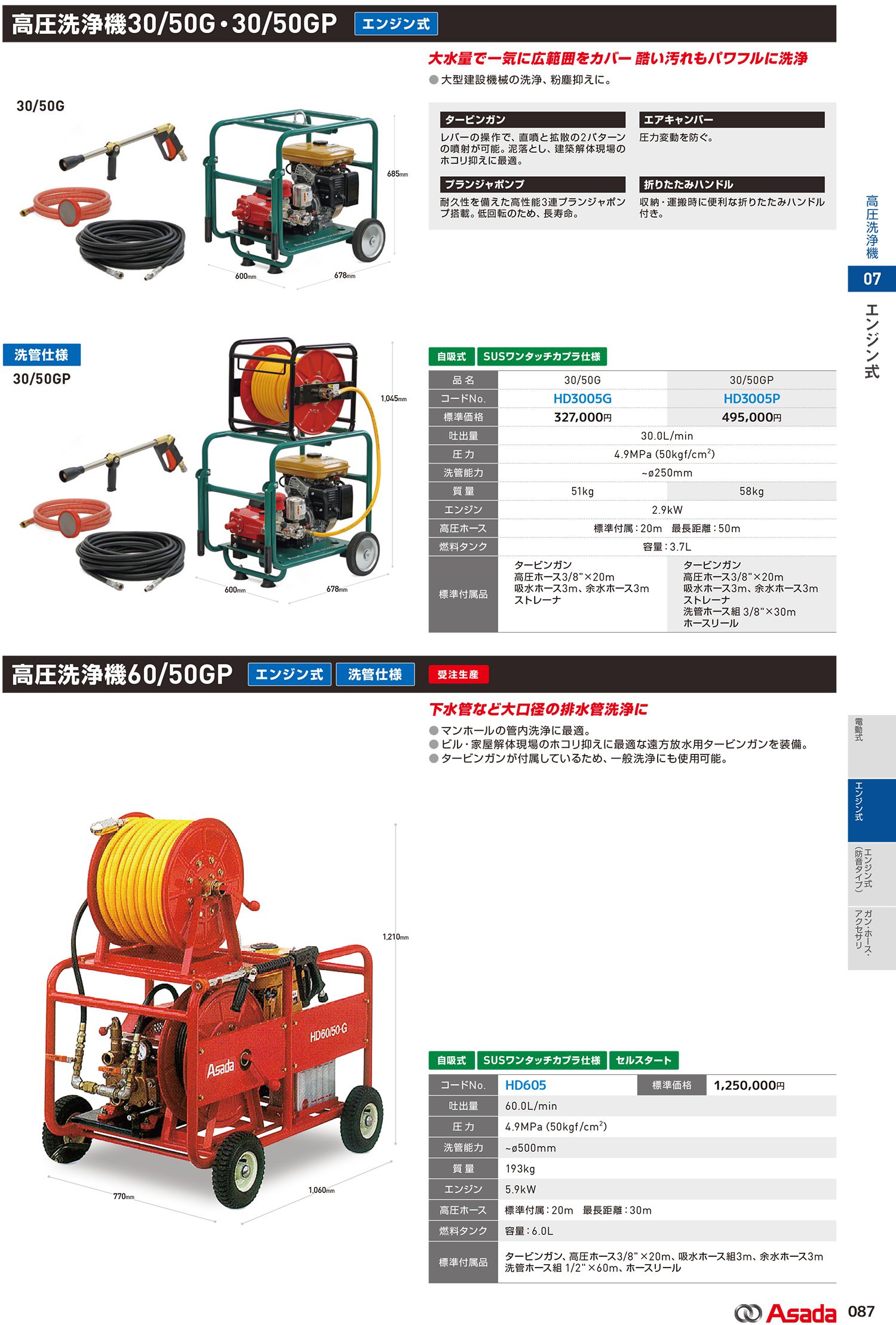 アサダ(Asada) 高圧洗浄機 エンジン式 30/50G HD3005G_カタログ_1