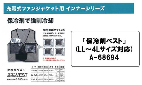 マキタ(makita) 保冷剤ベスト LL～4Lサイズ対応 充電式ファンジャケット用 A-68694