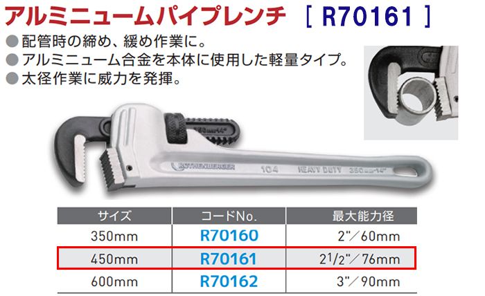 アサダ(Asada) アルミニュームパイプレンチ 450mm R70161