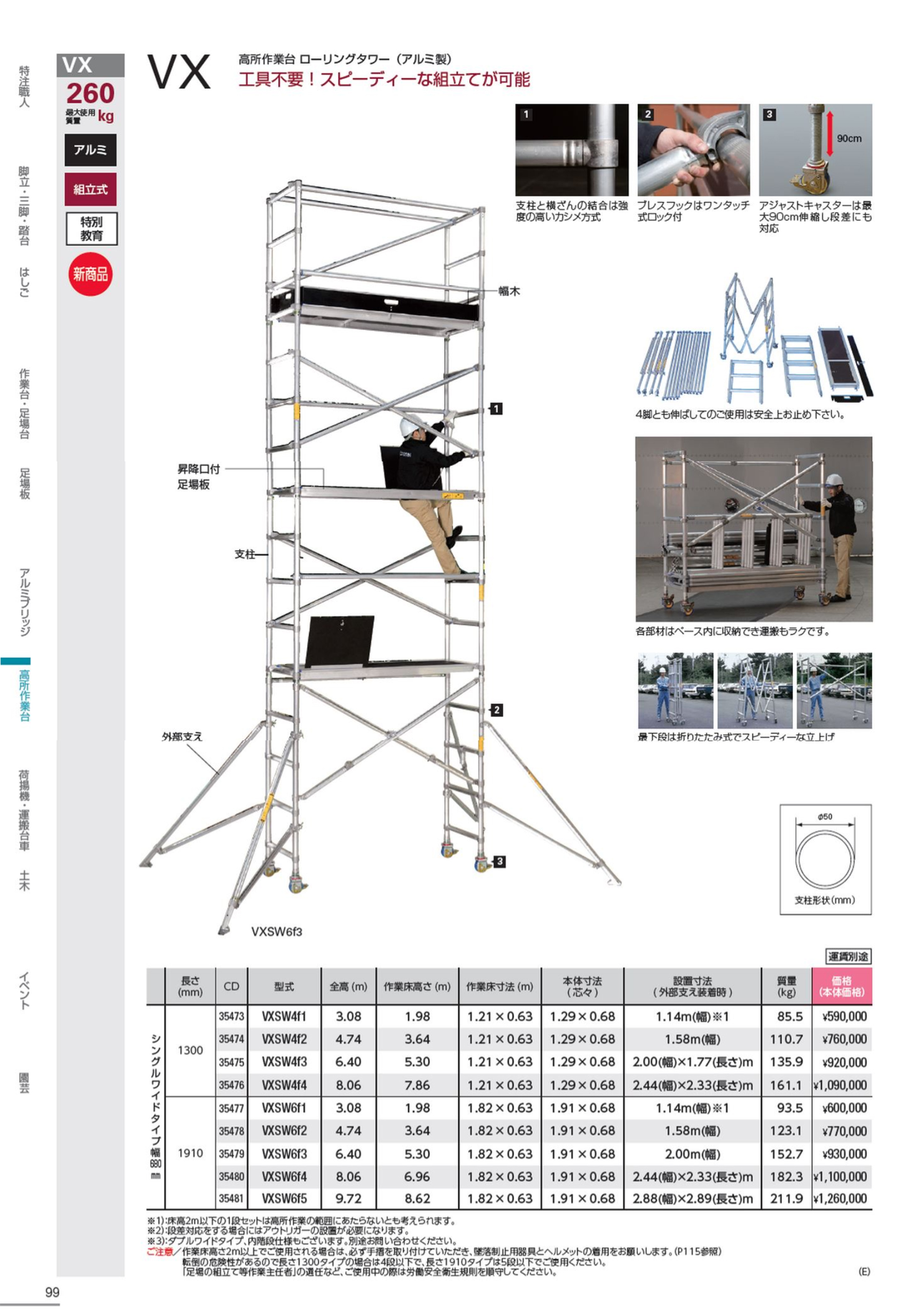 ハセガワ(長谷川/hasegawa) 高所作業台 ローリングタワーVX (アルミ製) 35473 VXSW4f1_カタログ