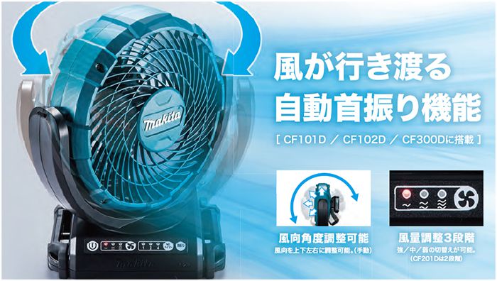 マキタ 充電式ファン CF102DZ (首振り機能付き) 新品 コードレス扇風機