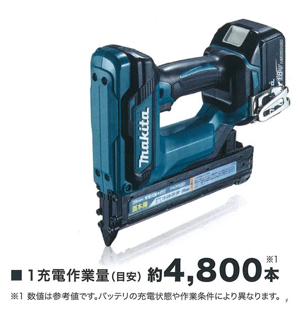 ☆美品☆makita マキタ 35mm 18V 充電式面木釘打 FN350DRG バッテリー(18V 6.0Ah) 充電器 ケース付き リフォーム工 65251