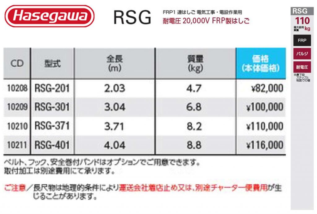 ハセガワ FRP製 1連はしご RSG (電工用/電設作業用) | クニハモブログ