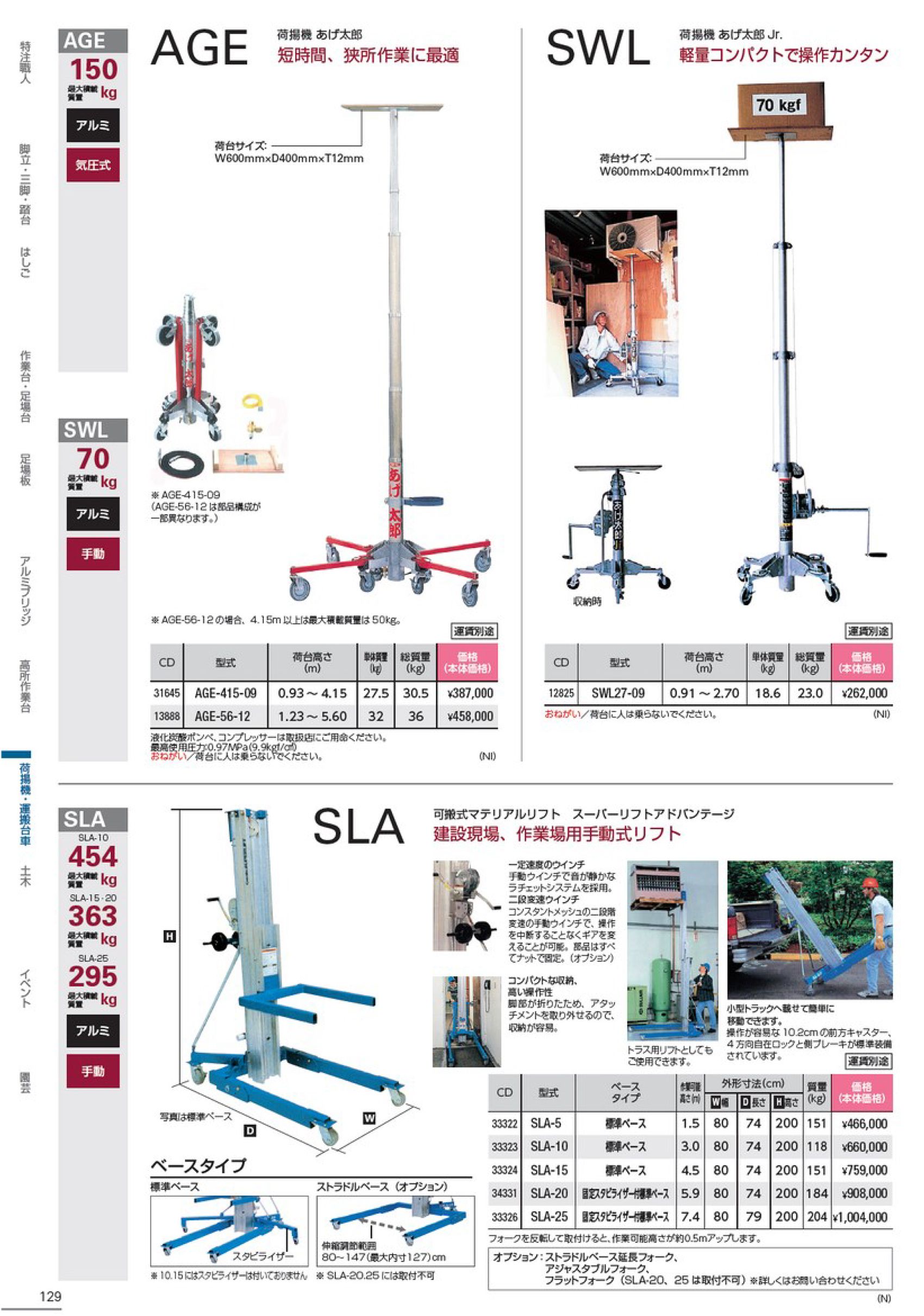 ハセガワ(hasegawa) 可搬式マテリアルリフト スーパーリフトアドバンテージ 標準ベース SLA-5_カタログ_1