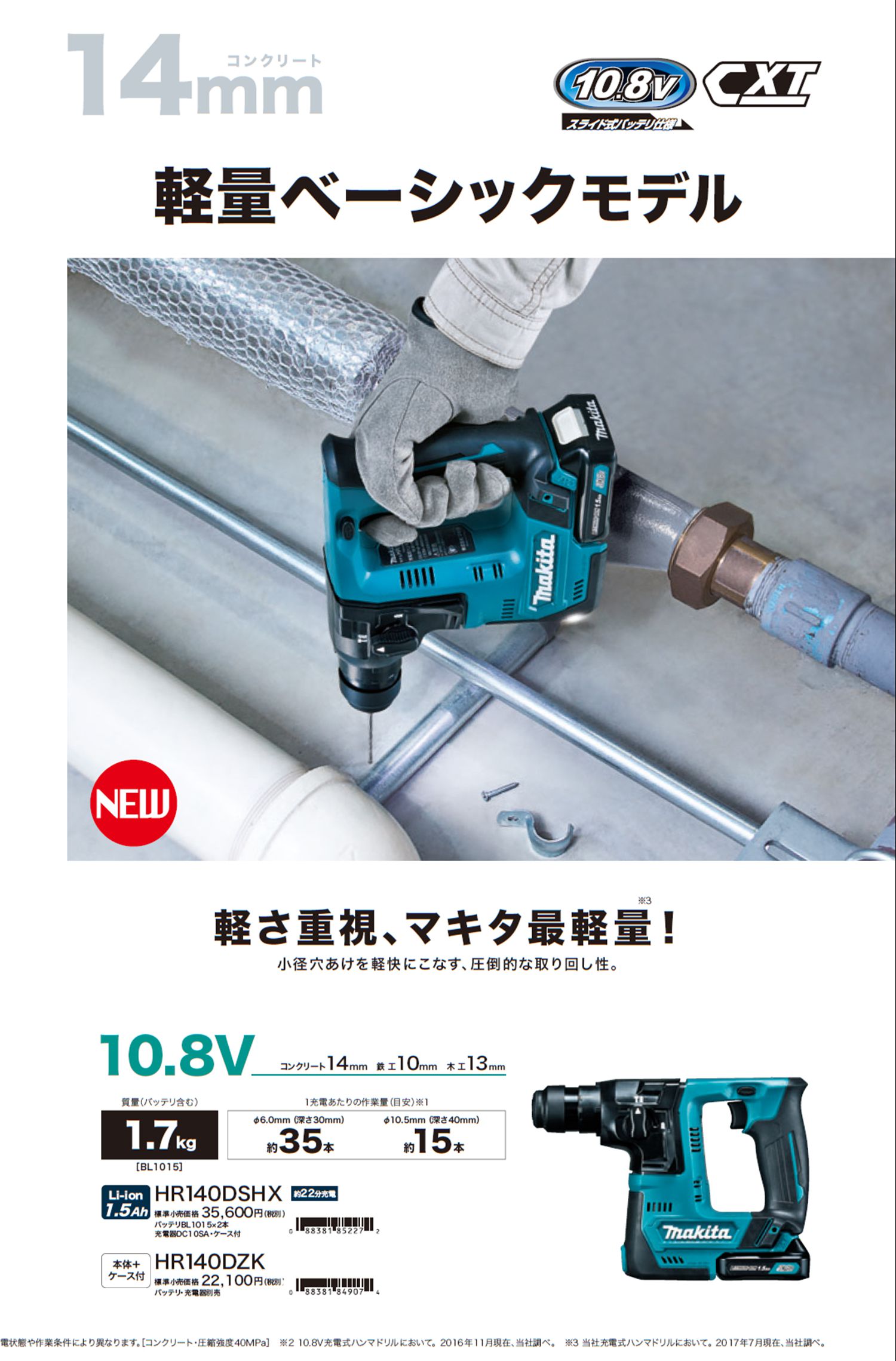 ☆品☆makita マキタ 18V 17mm 充電式ハンマドリル HR171D 穴あけ 穿孔 小型 65068