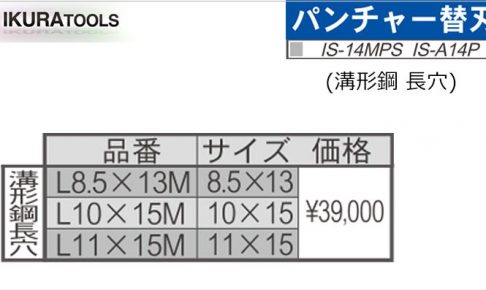 育良精機 ( イクラ / IKURA ) [ IS-14MPS / IS-A14P用 ] パンチャー 替え刃 (溝形鋼 長穴)