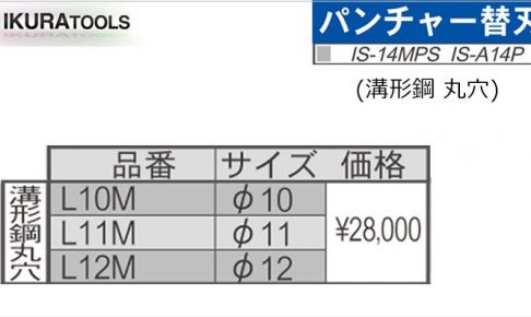 育良精機 ( イクラ / IKURA ) [ IS-14MPS / IS-A14P用 ] パンチャー 替え刃 (溝形鋼 丸穴)