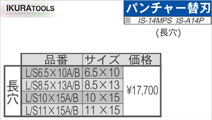 育良精機 ( イクラ / IKURA ) [ IS-14MPS / IS-A14P用 ] パンチャー 替え刃 (長穴)