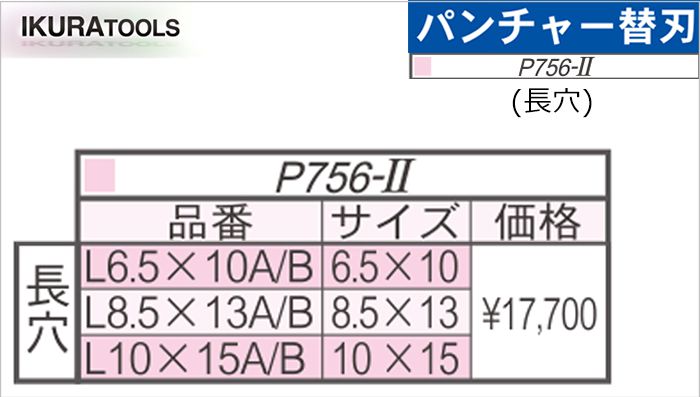 育良精機 ( イクラ / IKURA ) [ P756-2用 ] パンチャー 替え刃 (長穴)