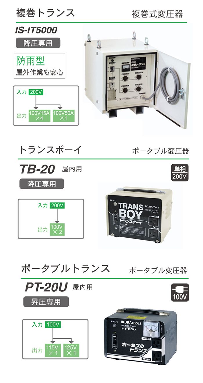 タイムセール！】 イクラ 昇圧器ポータブルトランスPT-30T 工具