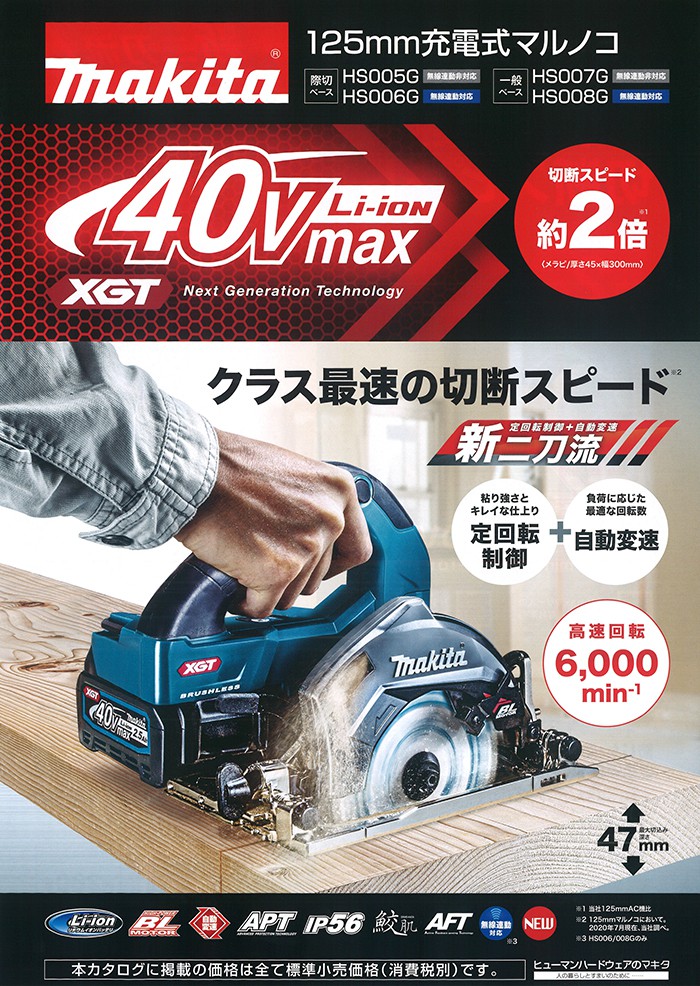 定形外発送送料無料商品 マキタ40V125丸ノコHS007G(黒)本体のみ | www