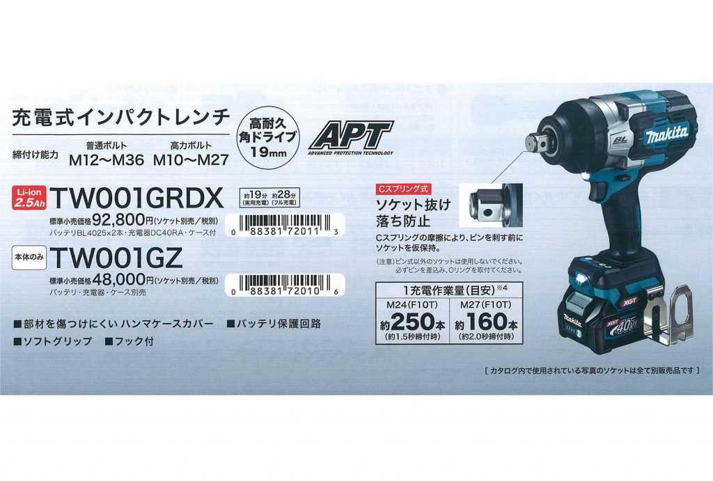 TW001GRDX TW001GZ マキタ 40Vmax 充電式インパクトレンチ 19mm 【徹底