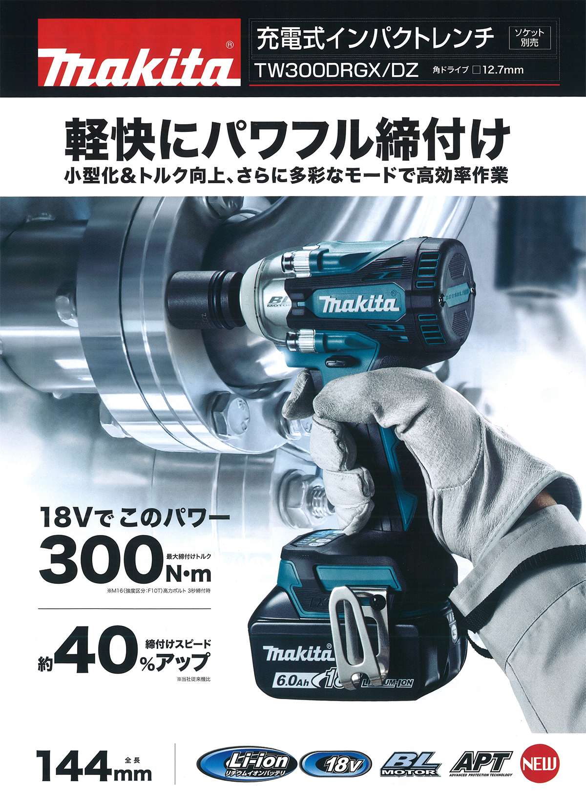 未使用!makita 充電式インパクトレンチ TW300DZ