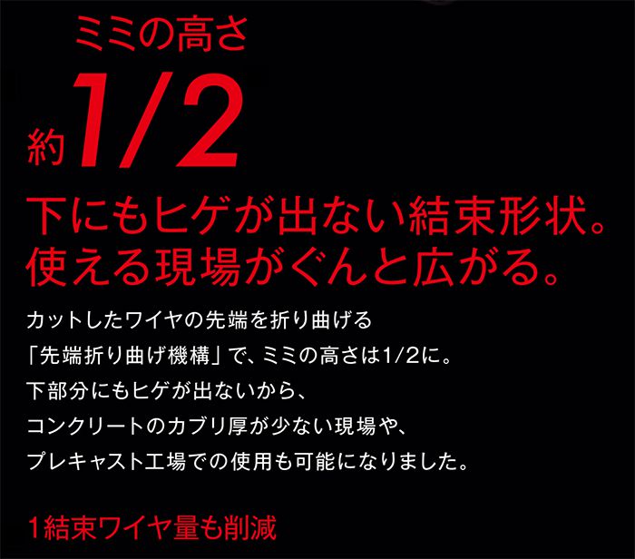 「下にもヒゲが出ない結束形状」