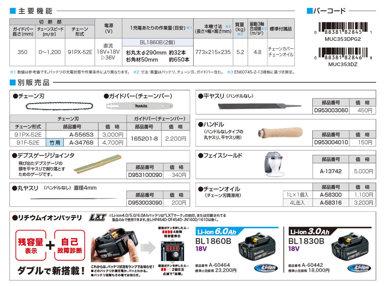 マキタ(makita) 充電式チェンソー 350mm 36V 6.0Ah MUC353DPG2_カタログ_4