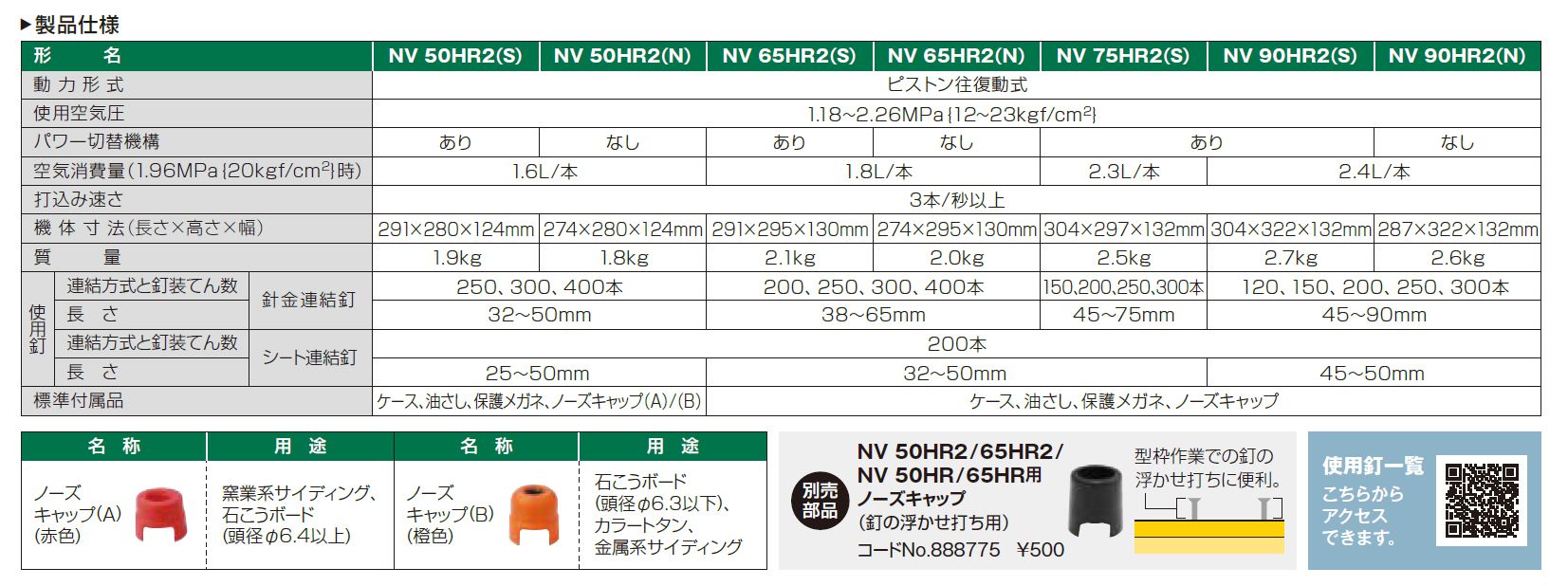 日立工機(HIKOKI/ハイコーキ) 高圧ロール釘打機 パワー切替機構付き NV75HR2(S)_各部仕様_2