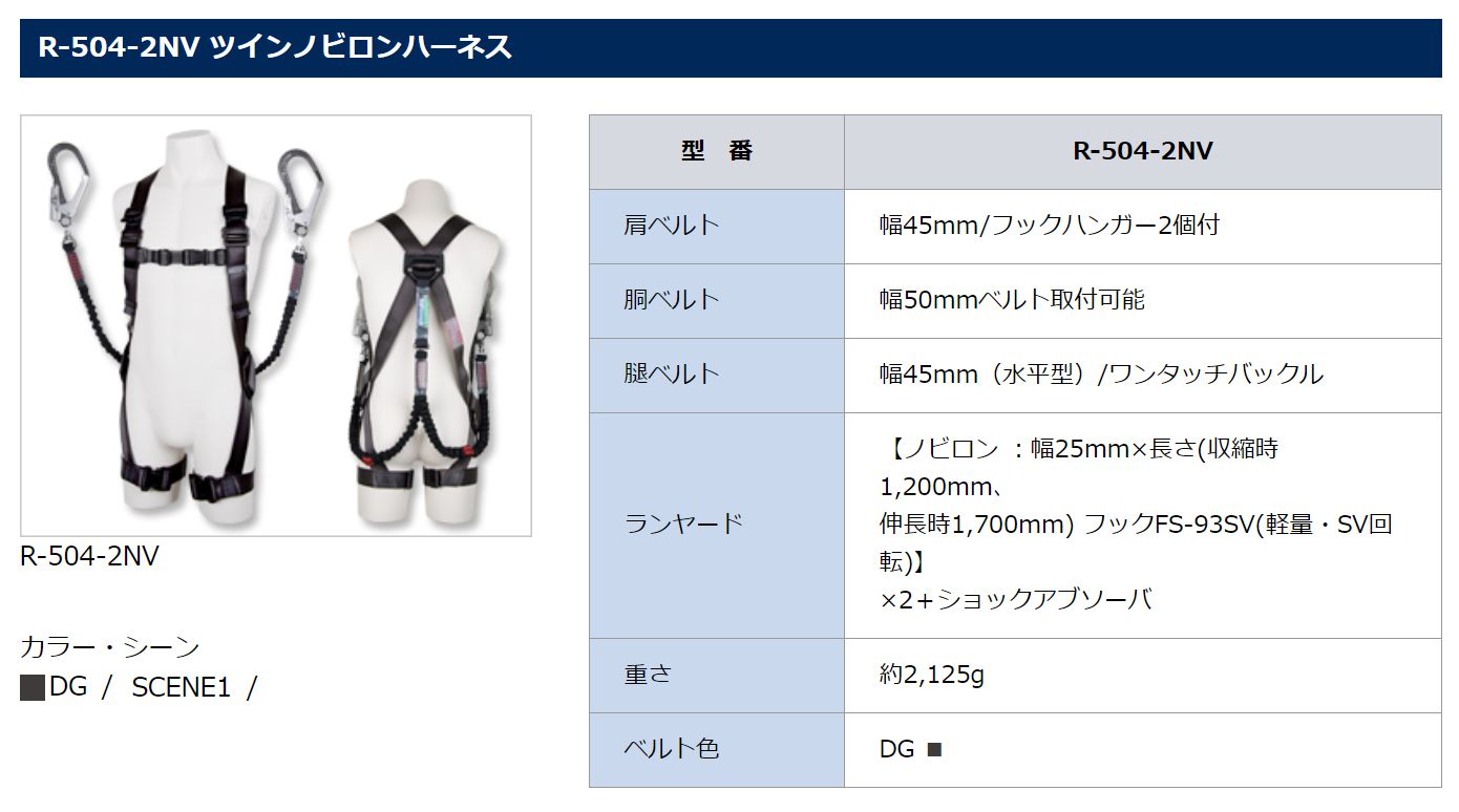 藤井電工 ツヨロン ツインワンハンドハーネス 胴ベルト付 (ベルト色:OR) R-502-2OH-OR_各部仕様_2