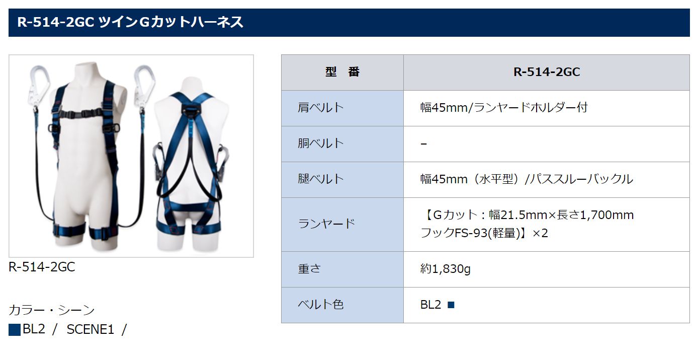 藤井電工 ツヨロン ツインワンハンドハーネス 胴ベルト付 (ベルト色:OR) R-502-2OH-OR_各部仕様_3
