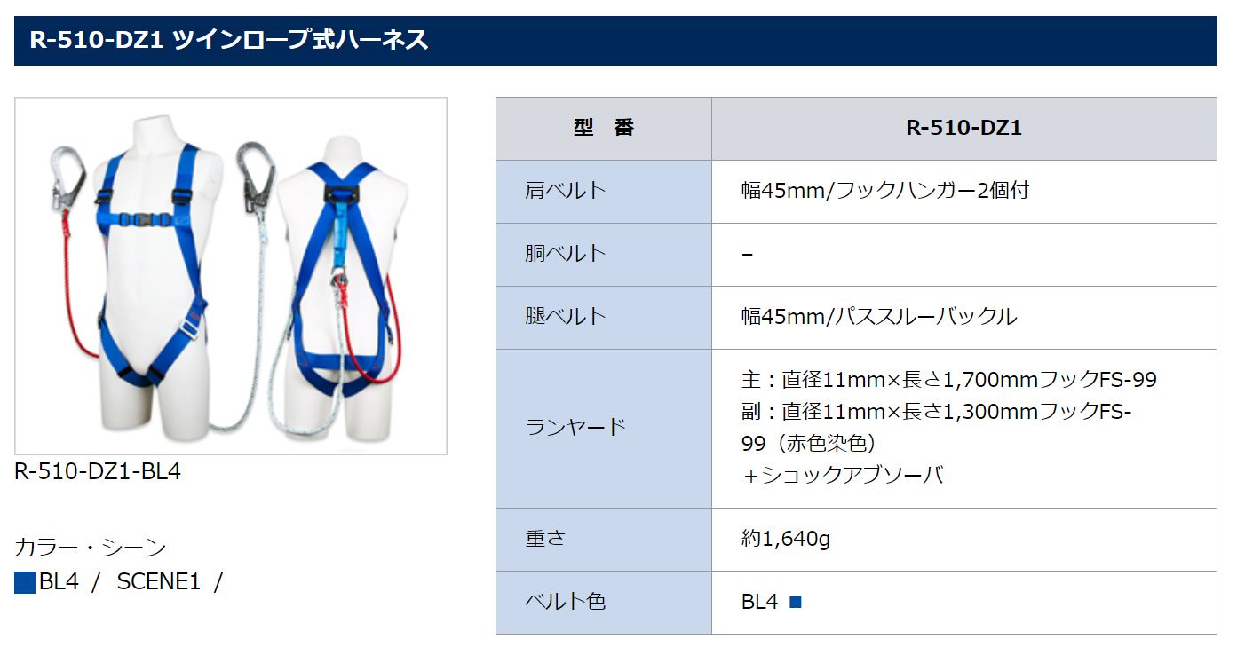 藤井電工 ツヨロン ツインワンハンドハーネス 胴ベルト付 (ベルト色:OR) R-502-2OH-OR_各部仕様_4