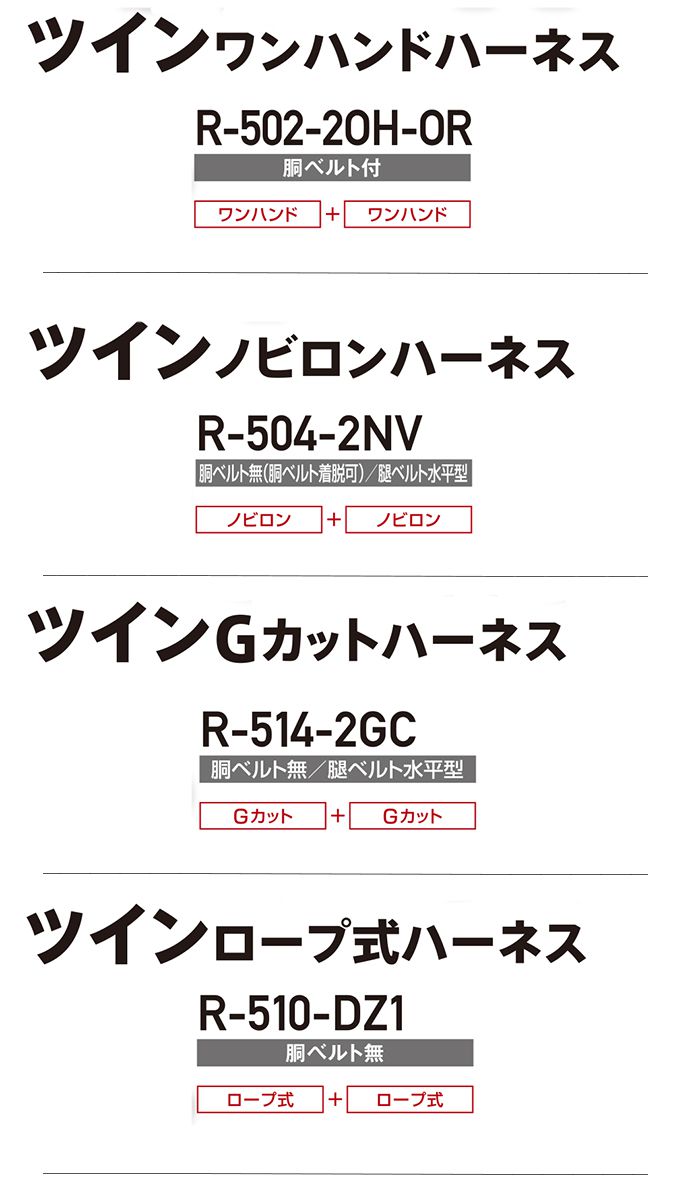 藤井電工 ツヨロン ツインワンハンドハーネス 胴ベルト付 (ベルト色:OR) R-502-2OH-OR_説明_3