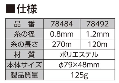 シンワ ポリエステル水糸 リール巻 (太) 0.8mm 270m ブラック 78484_各部仕様