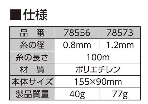 シンワ ポリエチレン水糸 カード巻 (太) 0.8mm 100m イエロー 78556_各部仕様