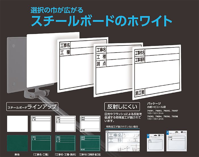 シンワ測定 交換フレーム(伸縮式)ホワイト 【14×17cm】 + ボード 「工事名・工種」横 79090_説明_1