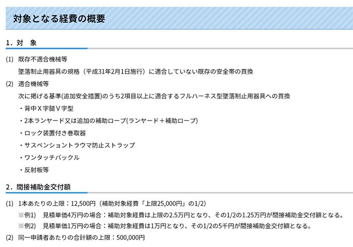 「フルハーネス型 墜落制止用器具 への一部補助」