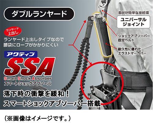 タジマ(tajima) フルハーネス用ランヤード 【ダブル】 L6フック(軽量アルミ製) ER150 巻取式(第1種) (ロック装置なし) より戻し付 上出しランヤード A1ER150-WL6_説明_2