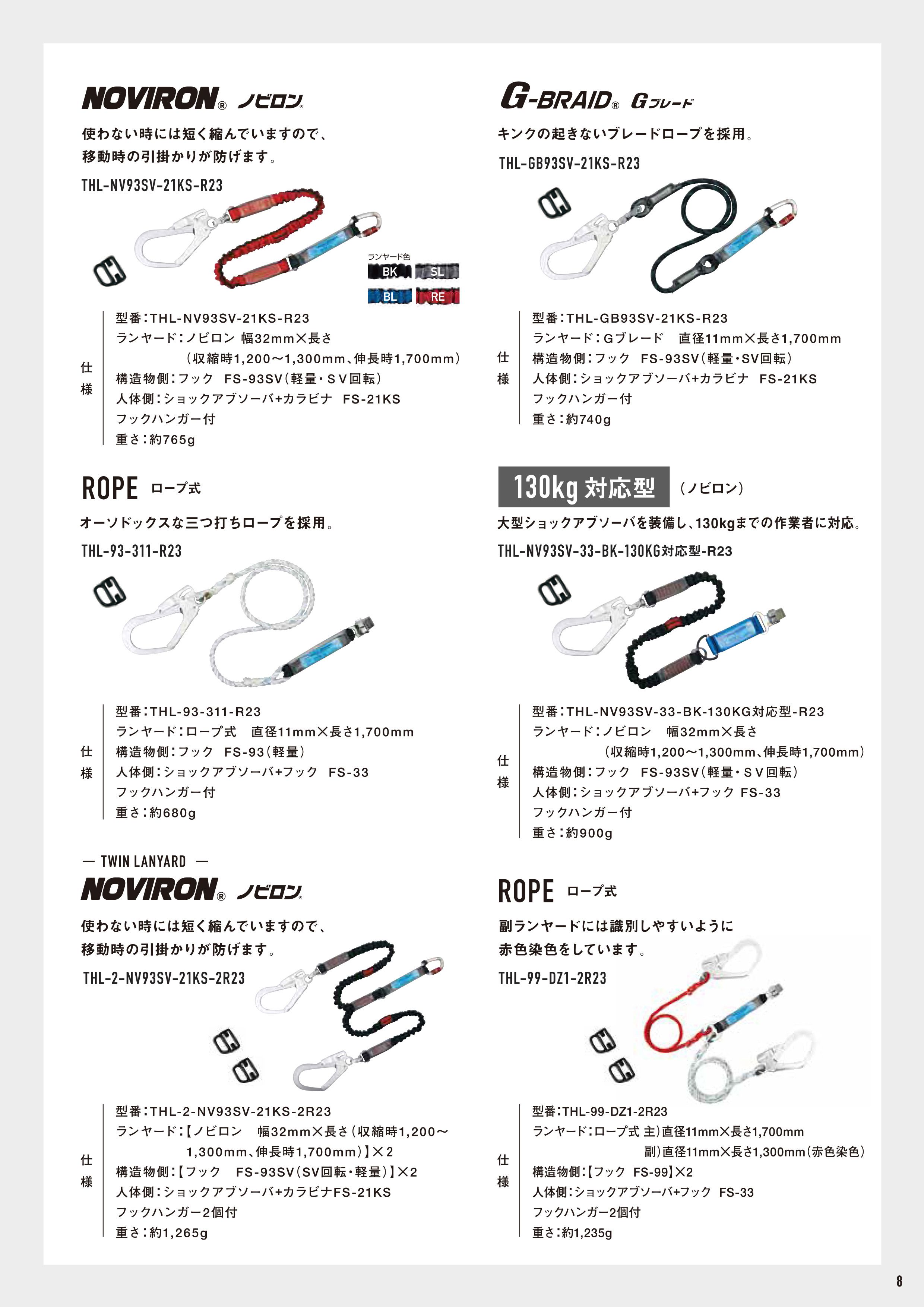 藤井電工 ツヨロン ツインランヤード (ノビロン) THL-2-NV93SV-21KS-2R23_カタログ_1