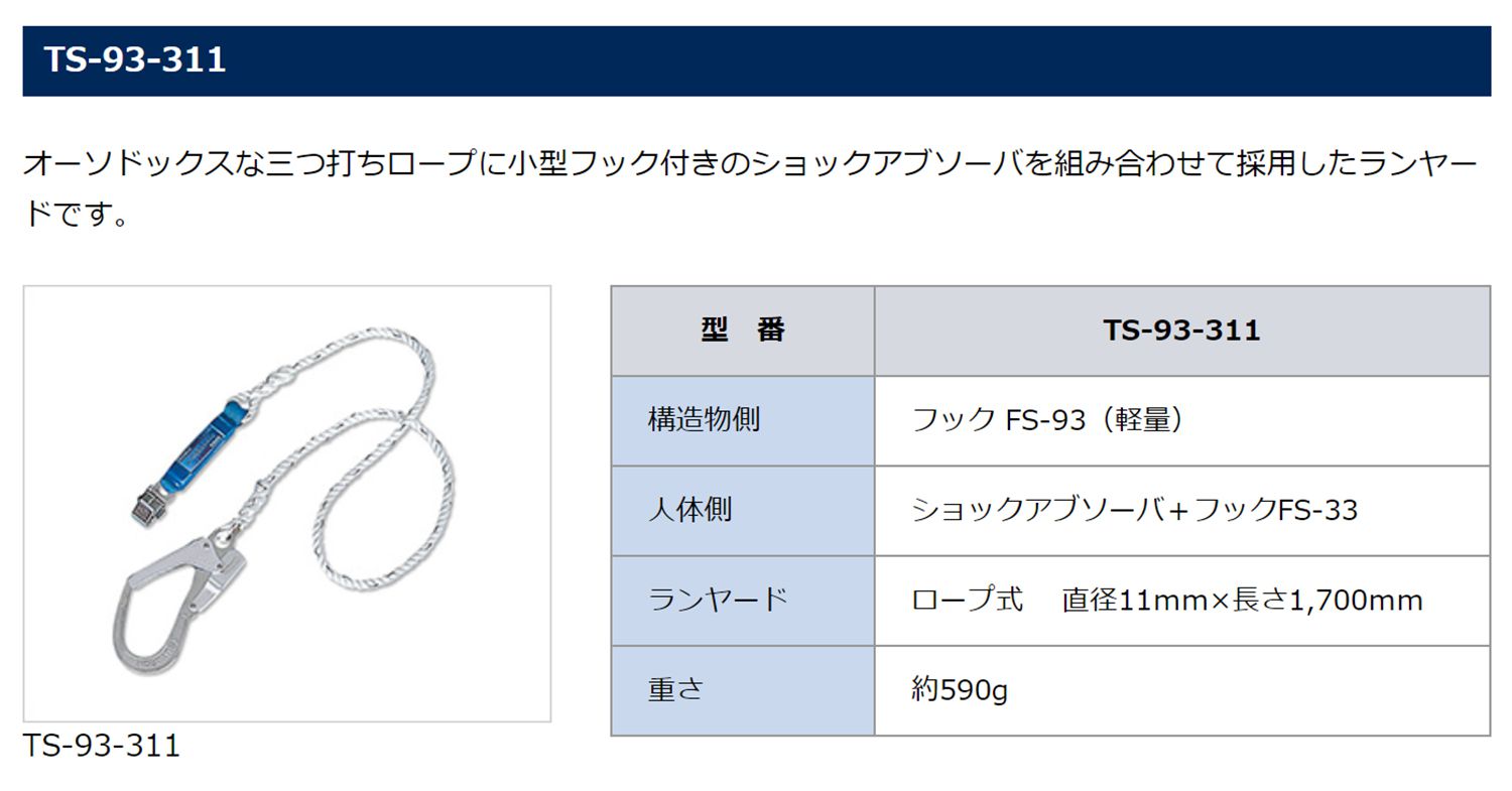 藤井電工 ツヨロン ランヤード ハーネス型安全帯用 (1本つり用) TR-93-21KS-LY170-R23_各部仕様_6