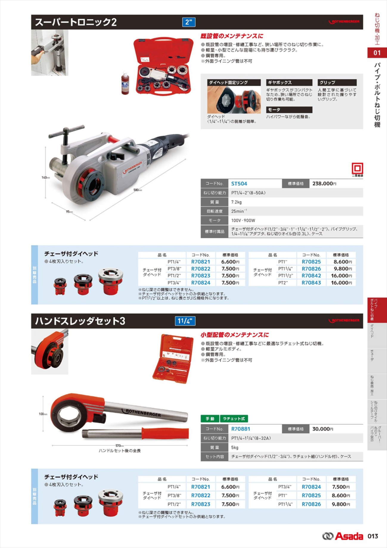 アサダ ハンドスレッダセット3 R70881 工具通販クニモトハモノ (国本刃物)
