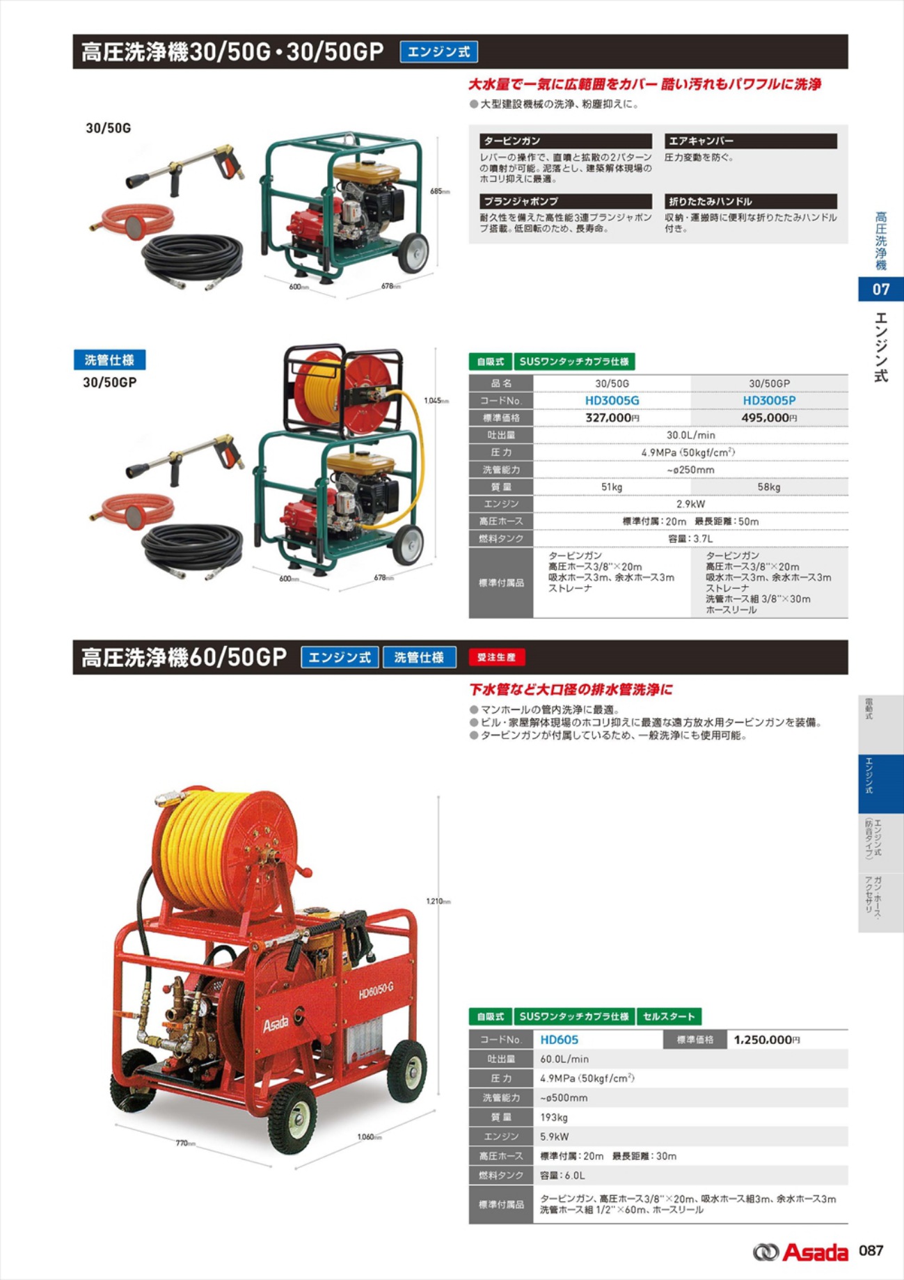 アサダ PS洗管ホース エンジン式吐出量21L/分用 20m ワンタッチC