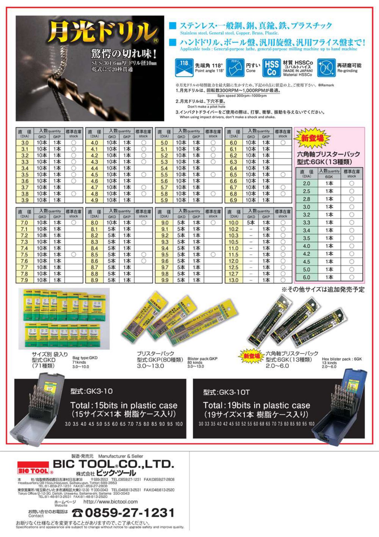 ビックツール 月光ドリル 19サイズ×1本樹脂ケース入り GK3-10T - 工具 