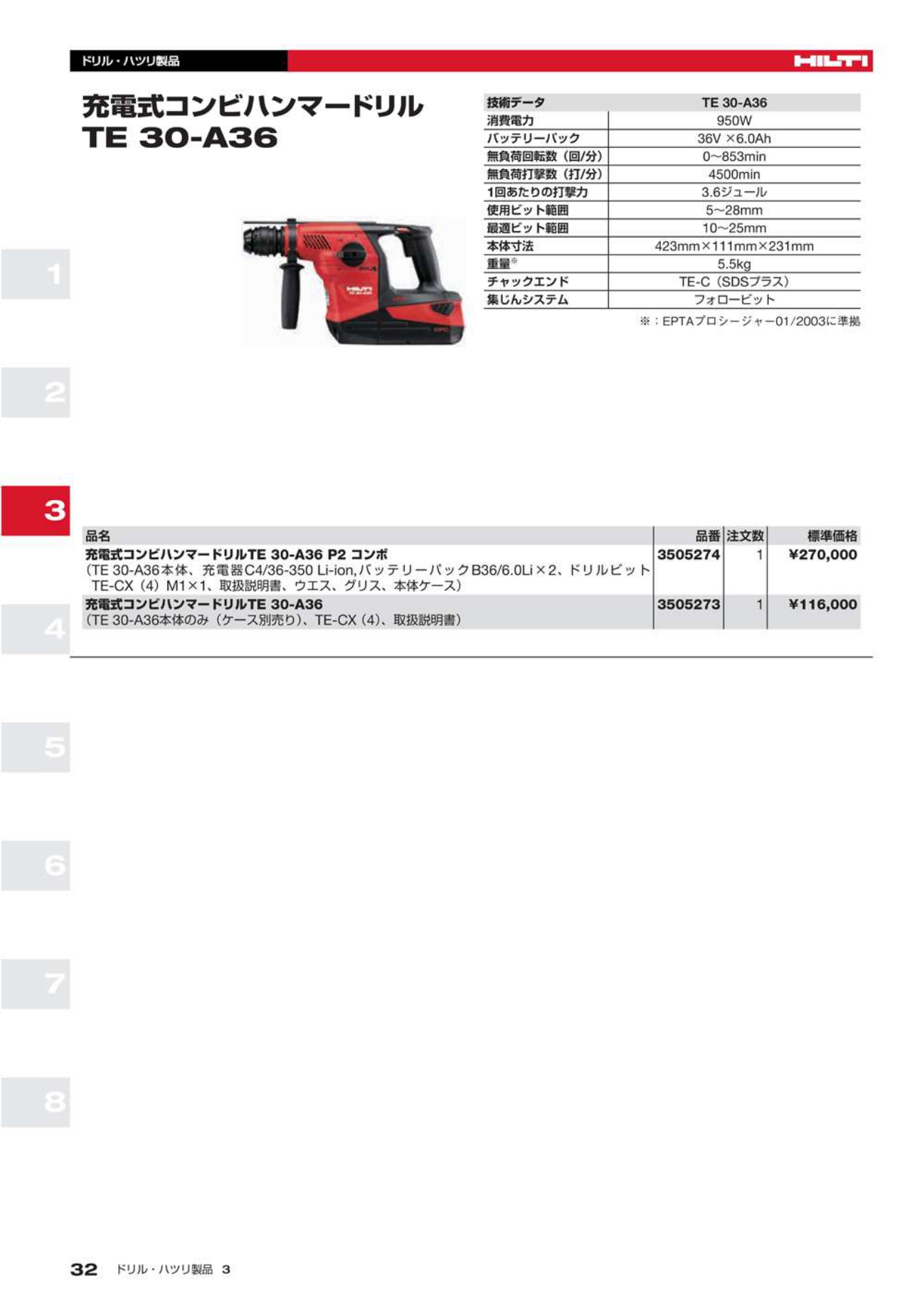 ヒルティ(HILTI) 充電式ハンマードリル TE30-A36 P2/6.0Ah コンボ 