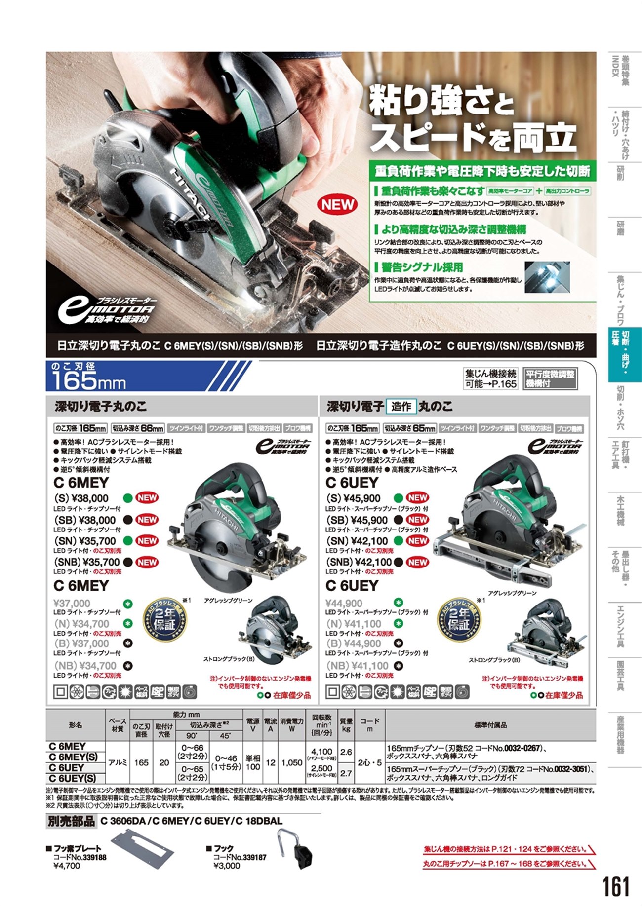 ハイコーキ(日立工機) C6UEY (S) (SNB) 深切電子造作丸のこ 165mm 