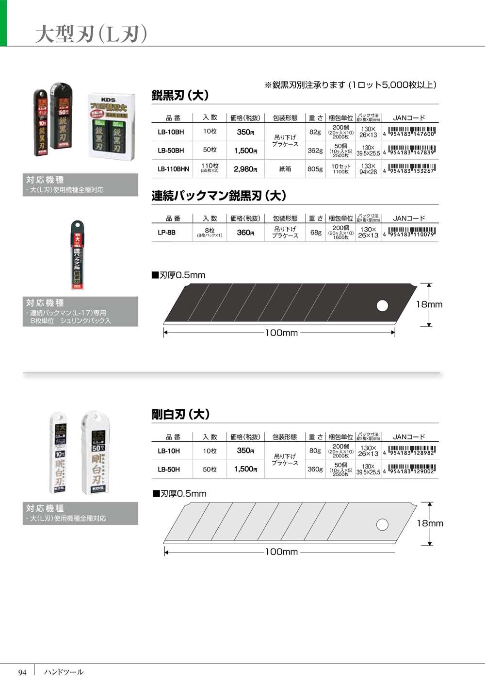 売り切れ必至！ ムラテックKDS カッター替刃 LB-50BH 鋭黒刃大 50枚入