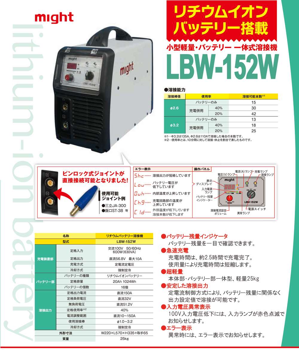 マイト工業 LBW-152W リチウムイオンバッテリー溶接機 LBW152W マイト工業 LBW-152W リチウムイオンバッテリー溶接機 LBW152W