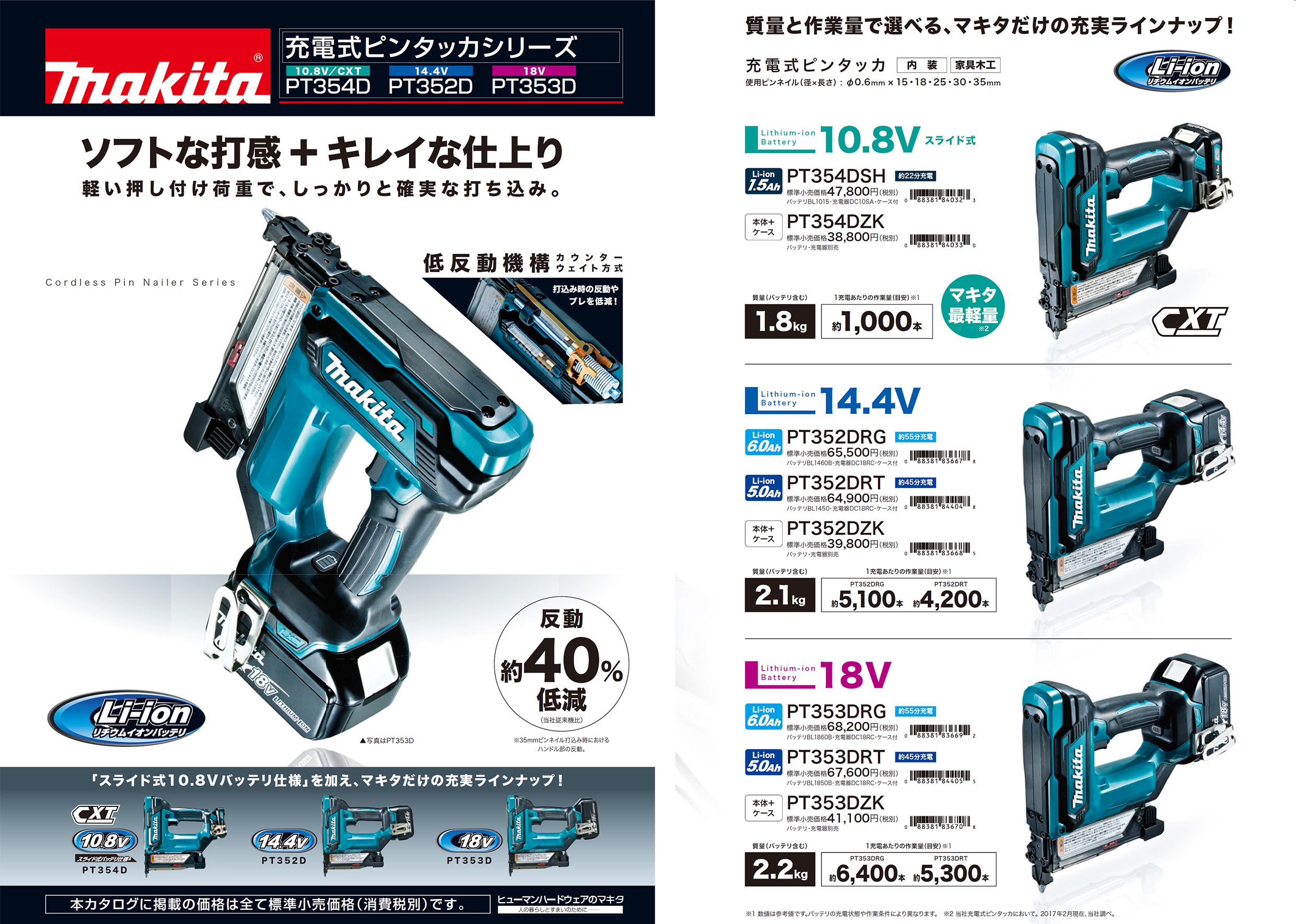 最新作の 015○おすすめ商品○makita マキタ 充電式ピンタッカ PT353D