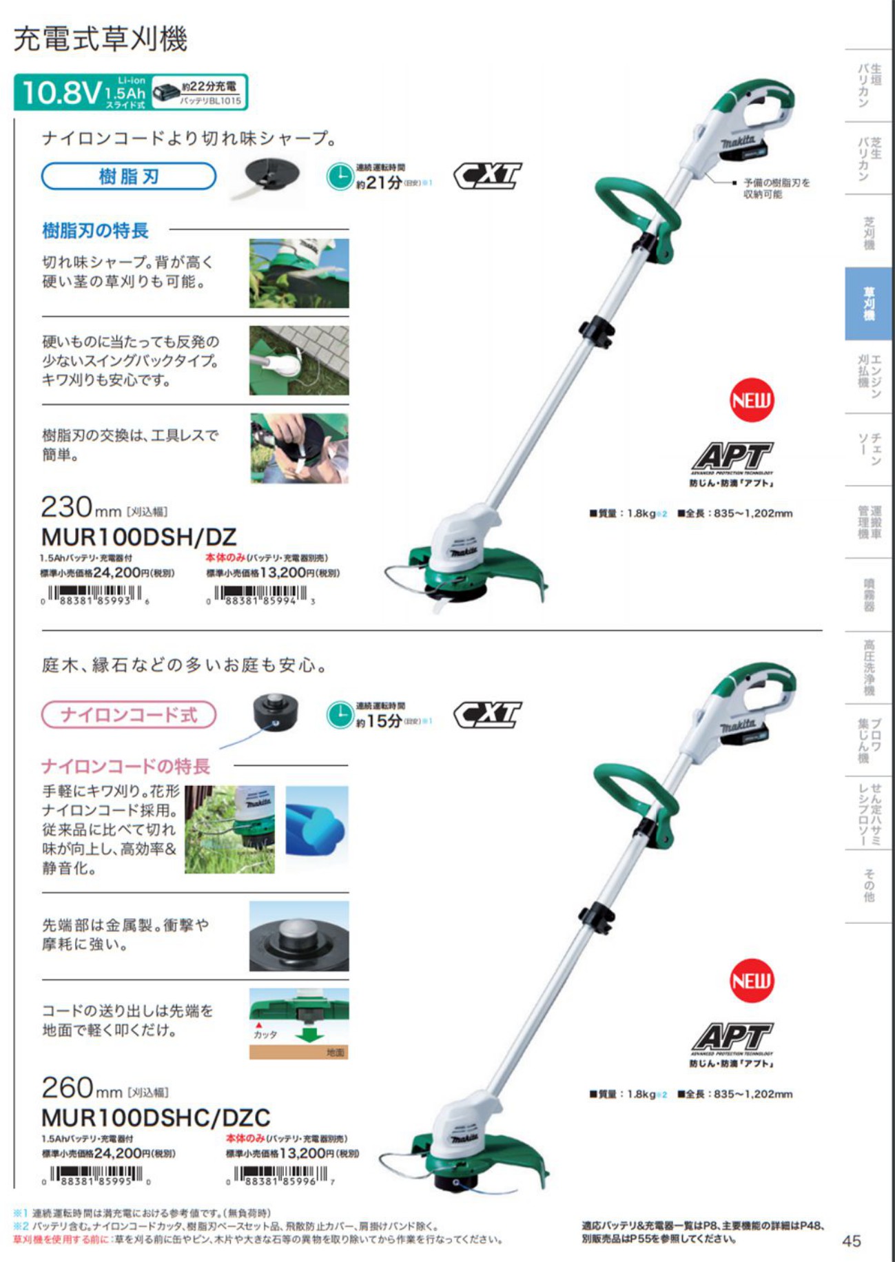 マキタ 充電式草刈機(刈払機) 樹脂刃 10.8V 1.5Ah MUR100DSH〜本体のみ - 工具通販クニモトハモノ (国本刃物)