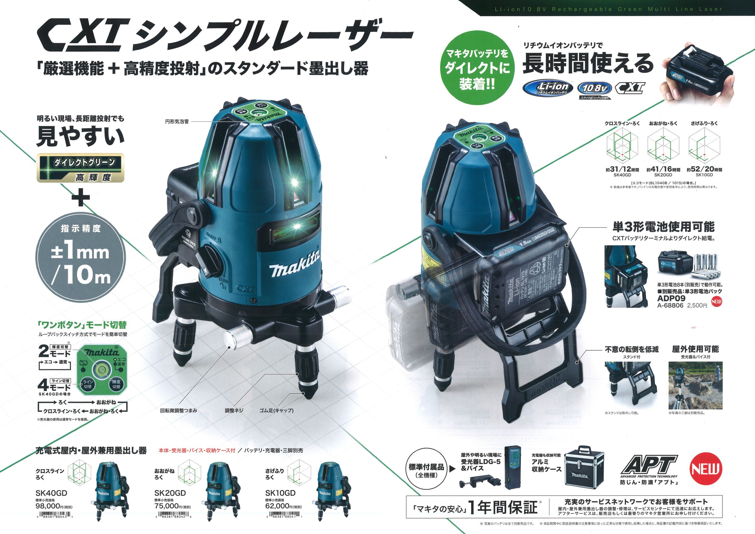 マキタ makita 墨出し器 SK40GDクロスライン単三電池パック新品未使用-