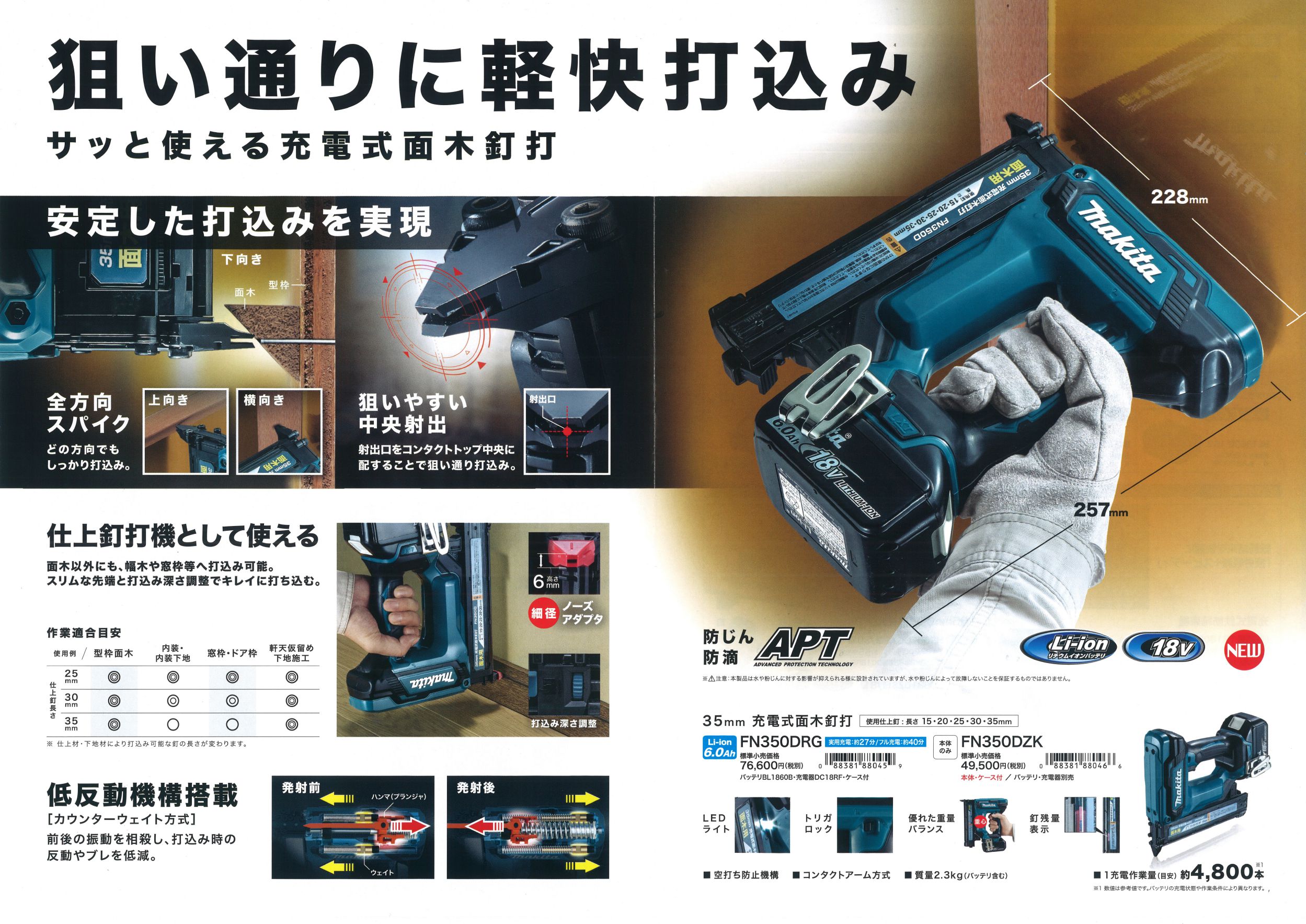 マキタ 18V充電式面木釘打 FN350DZK バッテリ・充電器別売 - 工具