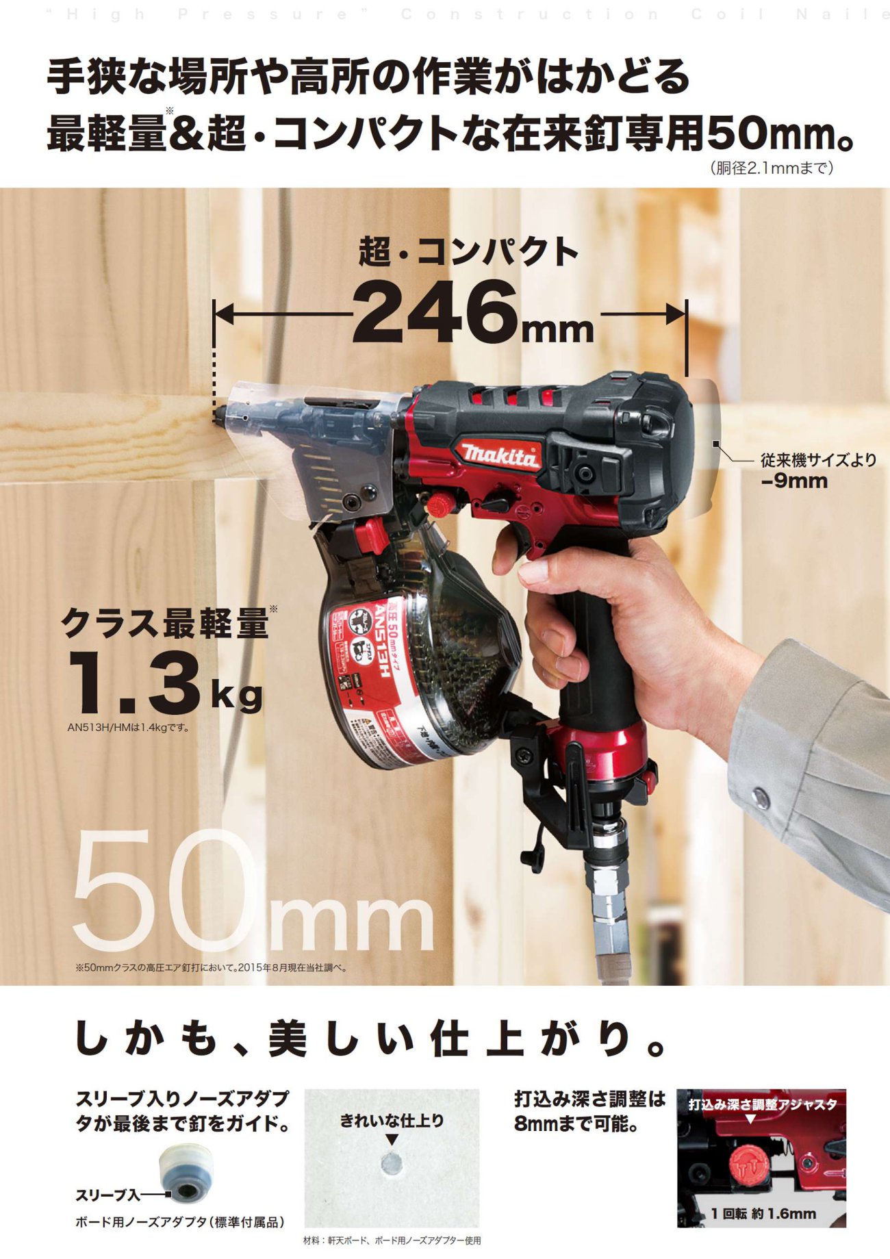 マキタ(Makita) 50mm 高圧エア釘打 赤 エアダスタ付 AN513H