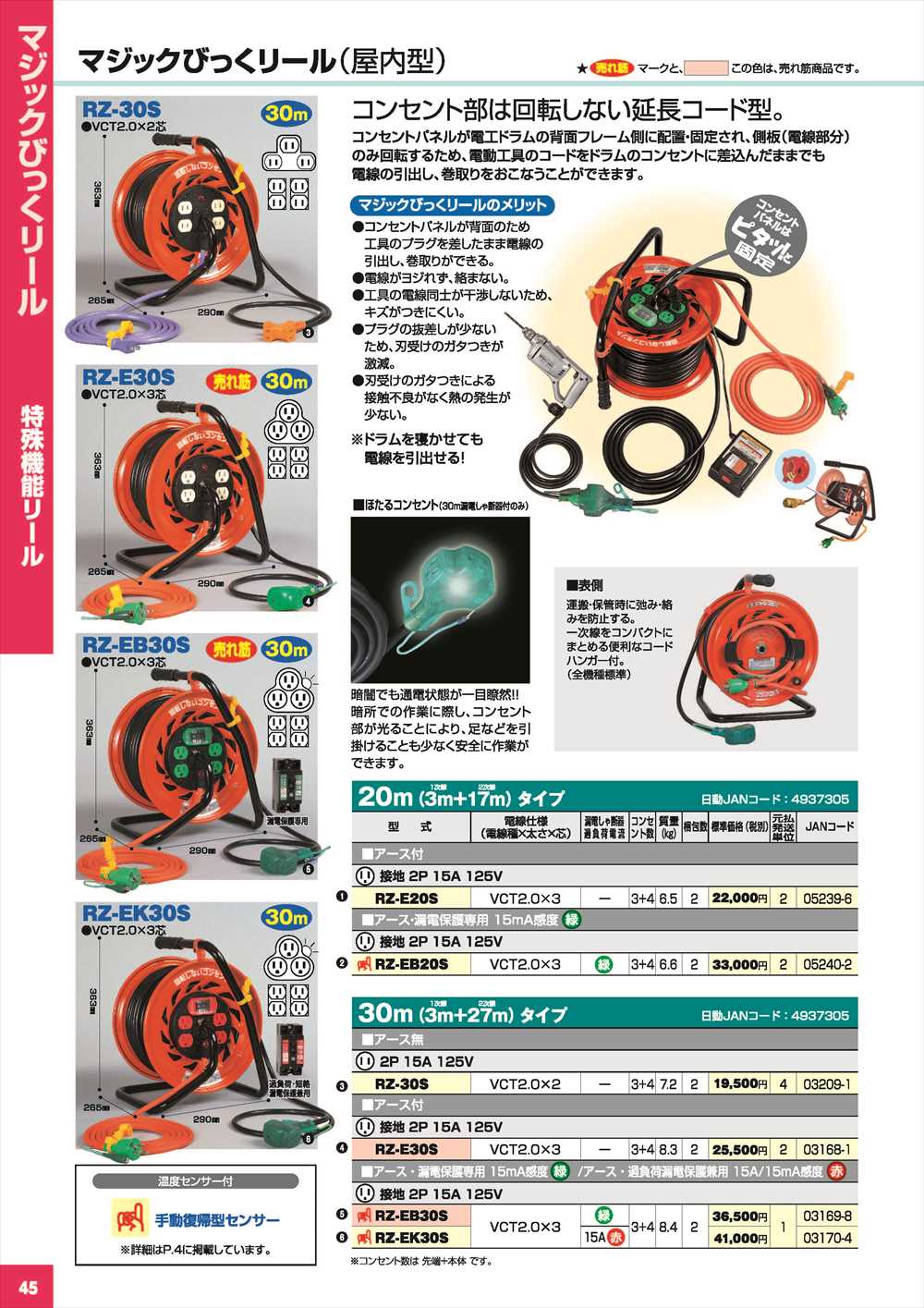 日動工業 マジックびっくリール【屋内型】 20m アース付 RZ-E20S