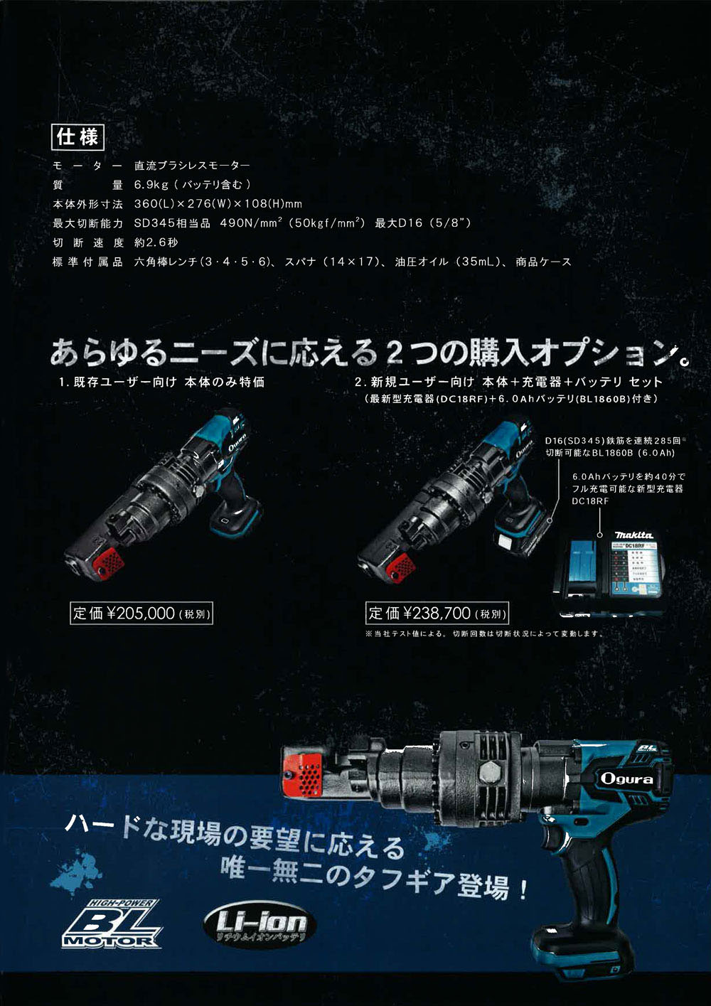 大規模セール オグラ コードレス鉄筋カッター 〔品番:HCC-16BL