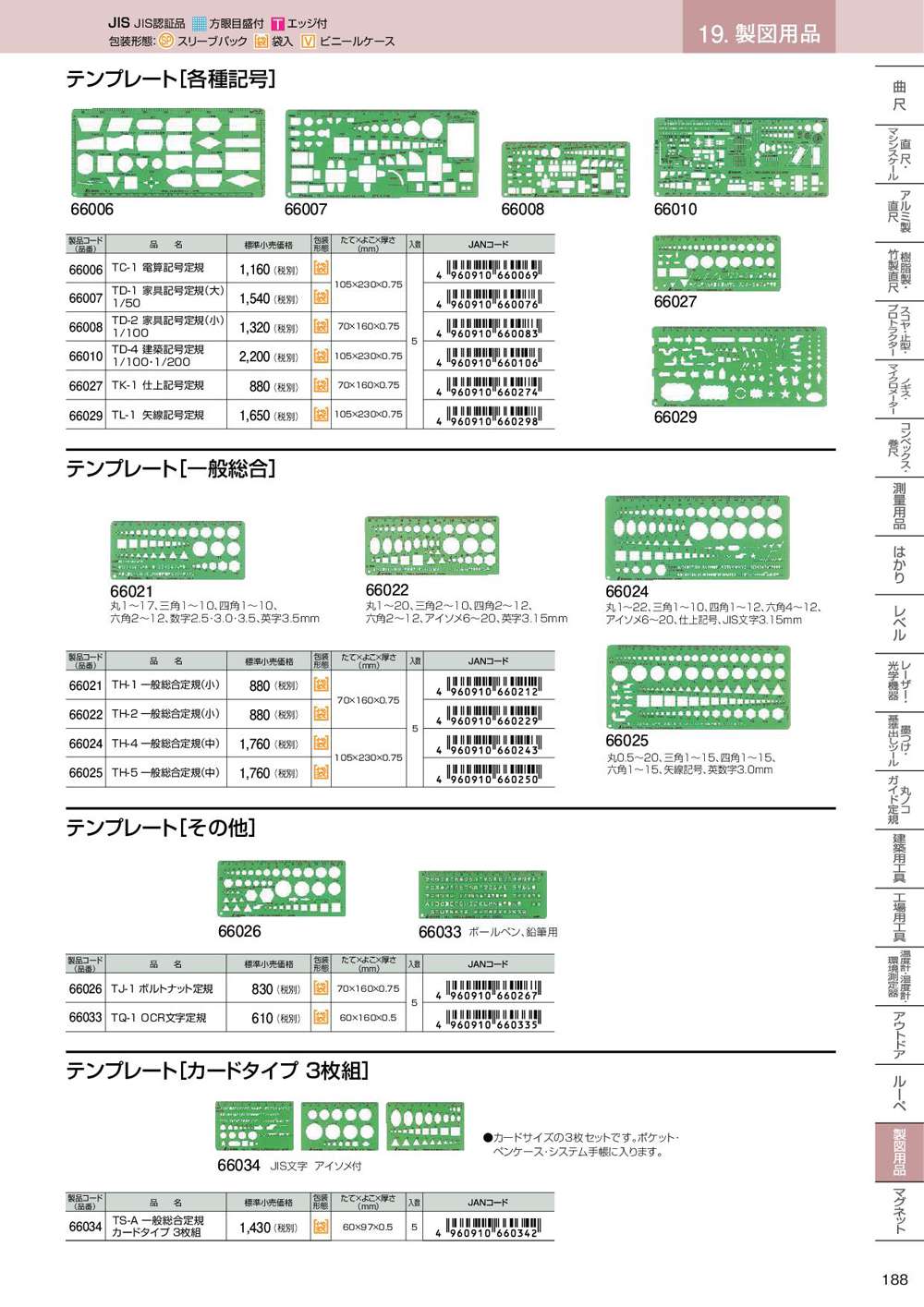 シンワ テンプレート[その他] TJ-1 ボルトナット定規 66026〜66033 工具通販クニモトハモノ (国本刃物)