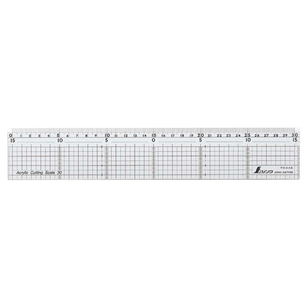 シンワ カッティングスケール アクリル製 ステン鋼付 30cm 77085〜50cm 77086 - 工具通販クニモトハモノ (国本刃物)