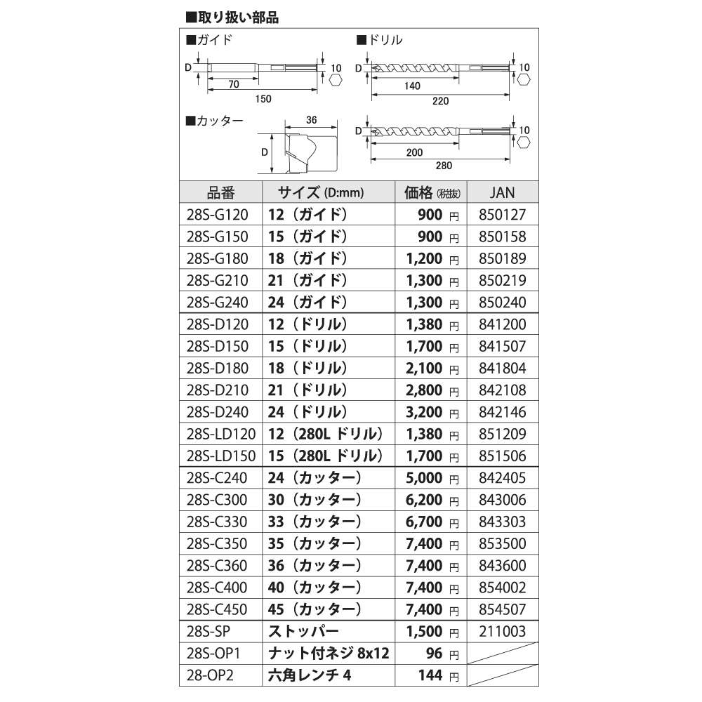 スターエム No.28超硬座堀錐標準径 (ドリルなし)